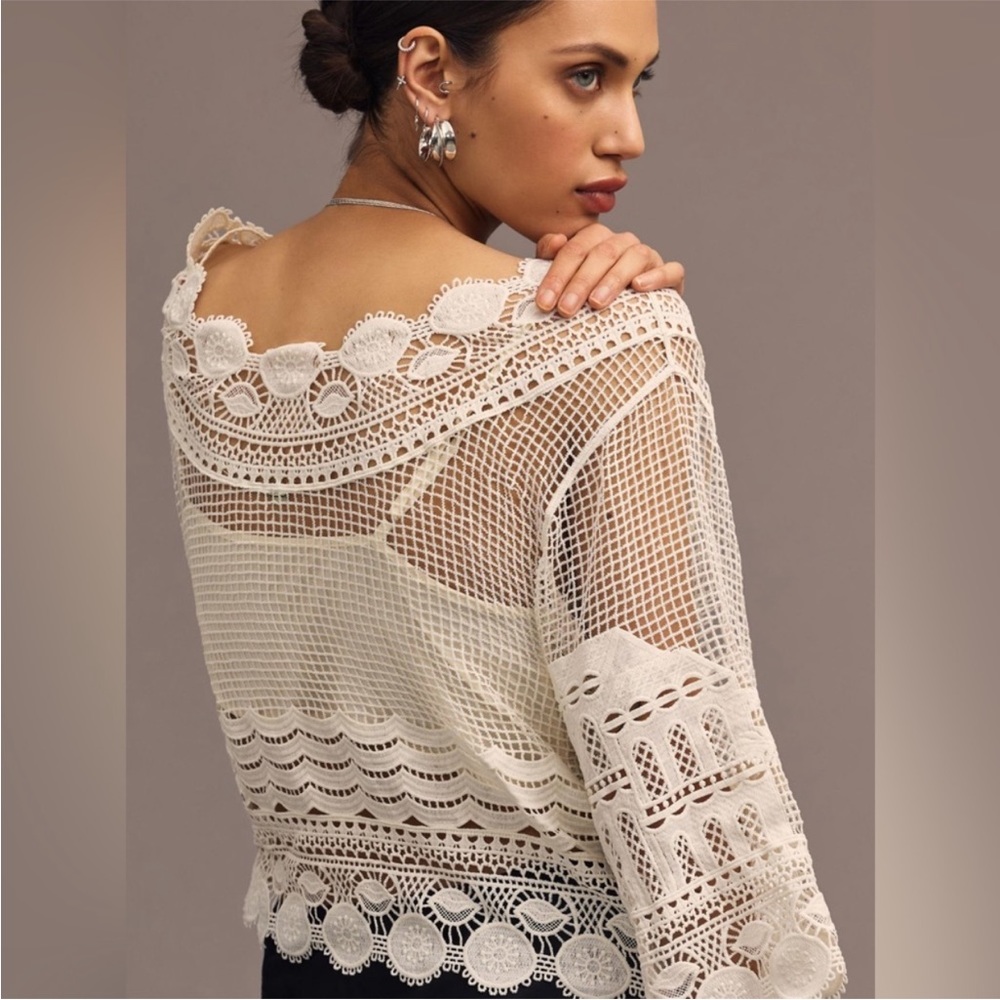 FARM Rio White Cropped Ruffled Blouse - Picture 2 of 16